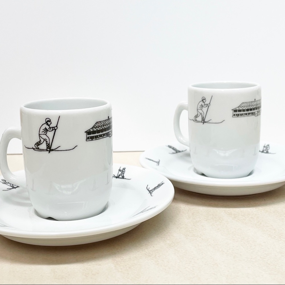 Porsgrund Norway Demitasse Cups & Saucers Porcelain RARE Set of Two